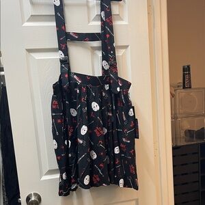 Black Horror Print Suspender Skirt